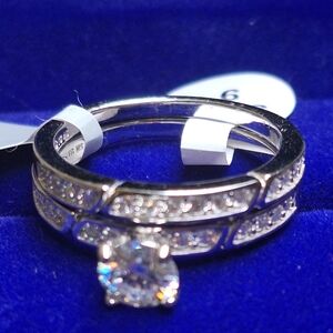 Sterling Silver 2.50ctw Moissanite Diamond 2pc Bridal Ring Set - White